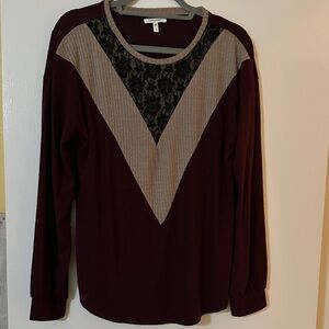 Maurices Burgundy and Black Long Sleeve Top